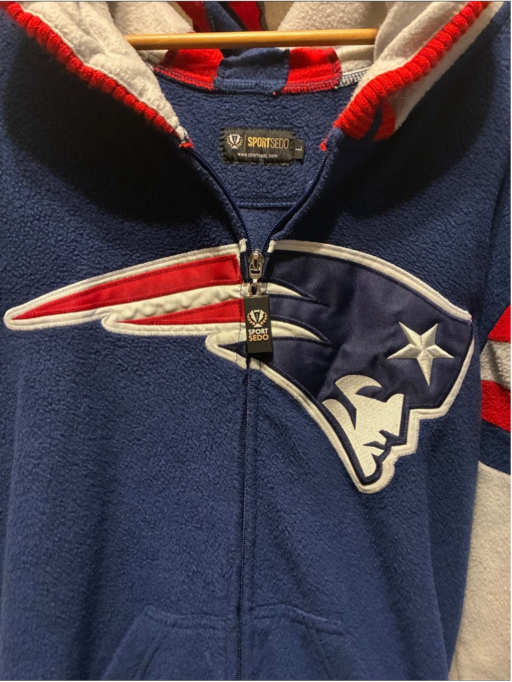 New England Patriots Fleece Onesie - Navy, Gray, Red - Picture 3 of 5